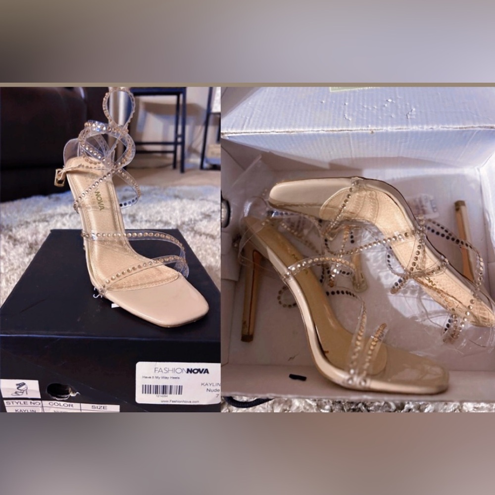 Fashion Nova Beige Rhinestone Heels